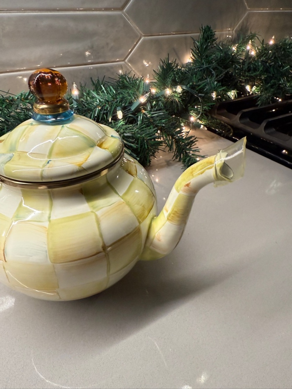 Mackenzie Childs 4 cup tea pot - green check NWT - Picture 5 of 5